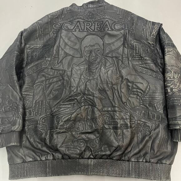 VTG Leather Scarface Movie Jacket Movie Hip Hop Mens 5XL Black Tony Montana - Picture 3 of 7